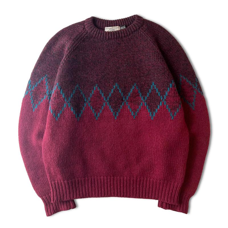 GAP 80s 旧タグ 総柄 切替 ウール ニット セーター XL / 80年代 GAP 80s 旧タグ 総柄 切替 ウール ニット セーター XL / 80年代