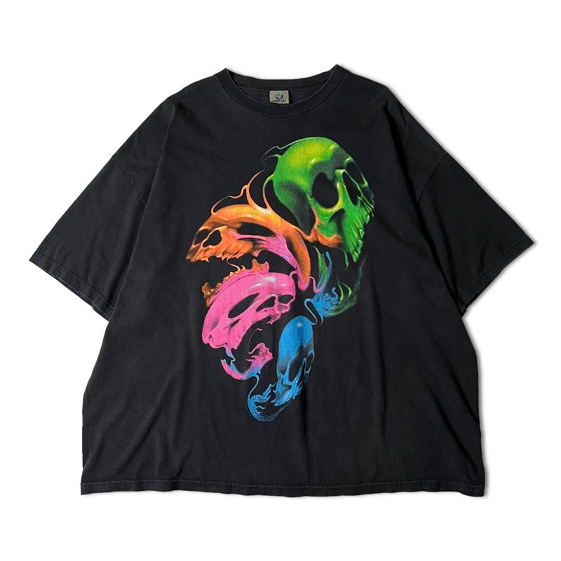 00s LIQUID BLUE スカル プリント 半袖 Tシャツ 黒 / 00年代 オールド 