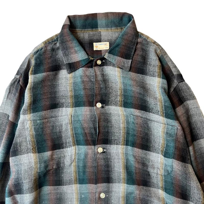 TOWNCRAFT 60s オンブレ チェック 長袖 レーヨン シャツ L / 60 TOWNCRAFT 60s オンブレ チェック 長袖 レーヨン シャツ L / 60