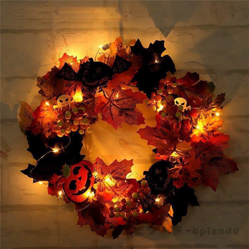 リース ハロウィン 花 秋 手作り LEDライト クリスマス 飾り付け 