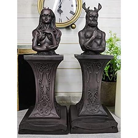 Ebros Neopaganism ウィッカ 主神像 男らしい角の神 またはフェミニンな三日月 三脚女神 胸像 台座 (トリプルムーンの女神と角の神の