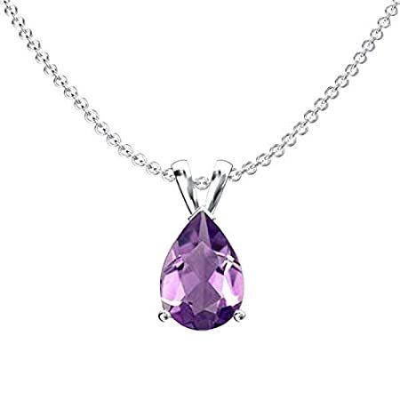 10Kホワイトゴールド 9x7mm ペアカット レディース ソリティアペンダント (シルバーチェーン付属)