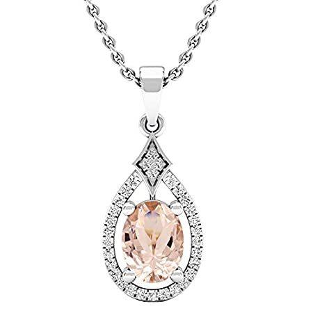 Dazzlingrock Collection レディース 14Kホワイトゴールド8X6ミリメートルオーバルモルガナイト＆ラウンドダイヤモンドペンダン