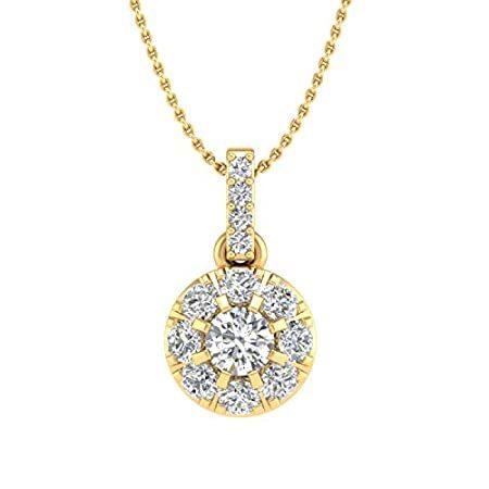 1/4 Carat Diamond Halo Pendant Necklace in 10K Yellow Gold - IGI Certified
