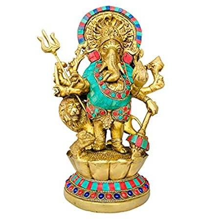 QT S ガネーシャ神像 ヒンドゥー教の神 真鍮 ターコイズ宝石 アートワーク 仕上げ ガンパティ ネパール 風水 インディア 象 ガネーシャ 結婚式