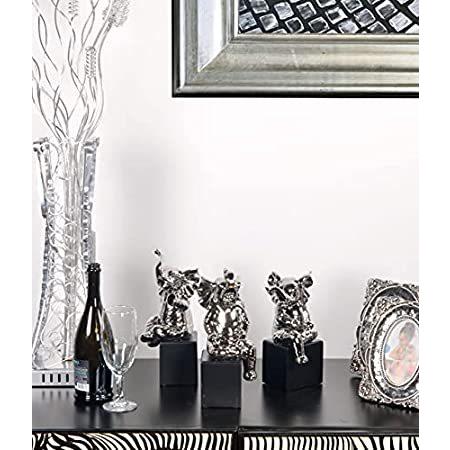 AFD Home Set of 3 Silver Mirrored Chrome Ceramic Elephants Statue