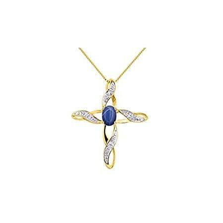 RYLOS Cross Color Stone Necklace Blue Star Sapphire & Diamond