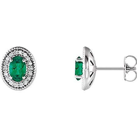 女性に人気！ Solid Platinum (.20 Earrings Stud Halo Diamond Cttw 1/5 and Emerald Created 指輪