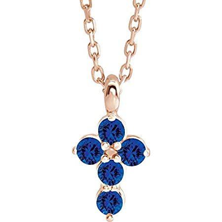 Solid 14k Rose Gold Created Blue Sapphire Cross Crucifix Charm Pendant Chai