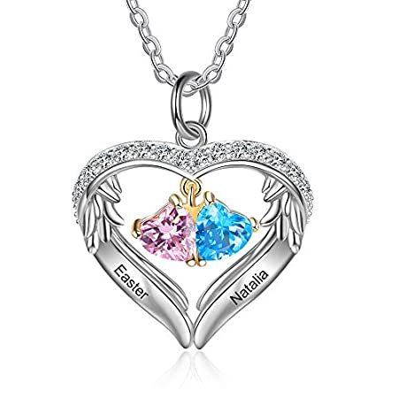 lorajewel ラブプロミスネックレス 模造誕生石付き カスタムメイド ファミリーハート形 名前の刻印 ペンダント 祖母 お母さん 妻用 カスタマ