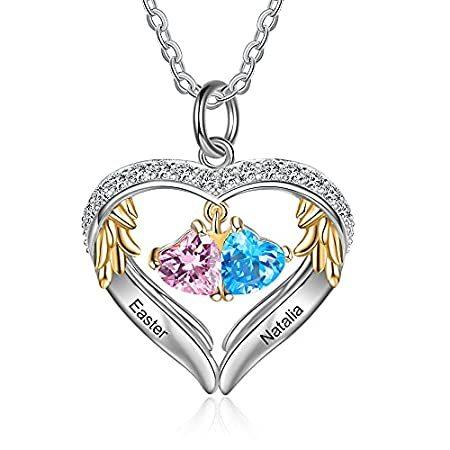 lorajewel ラブプロミスネックレス 模造誕生石付き カスタムメイド ファミリーハート形 名前の刻印 ペンダント 祖母 お母さん 妻用 カスタマ
