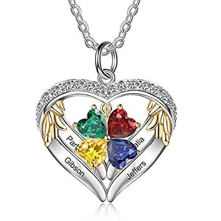 lorajewel ラブプロミスネックレス 模造誕生石付き カスタムメイド ファミリーハート形 名前の刻印 ペンダント 祖母 お母さん 妻用 カスタマ
