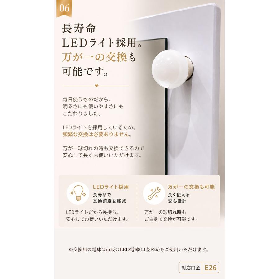 ドレッサー コンパクト LEDライト付き 一面鏡 グロス 幅60cm 化粧台