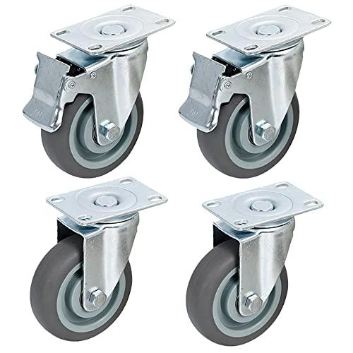 キャスター 工業用 4インチ 自在キャスター 360℃ ホイール 家具キャスター 台車 産業用 ストッパー ブレーキ付き DIY 簡単取り付け 4個入