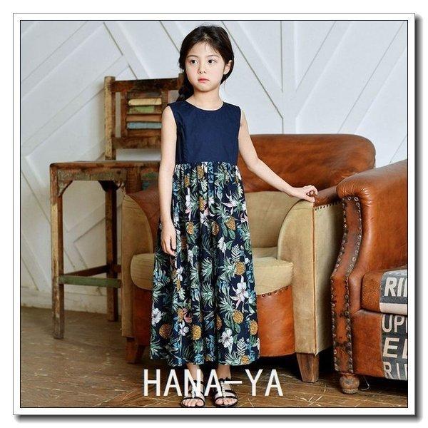 子供服 ノースリーブ ワンピース マキシ丈 花柄ワンピース 女の子 キッズ ジュニア 夏 海 ナチュラル 爽やか ビーチ ワンピース リゾート ハワイ 全てのアイテム