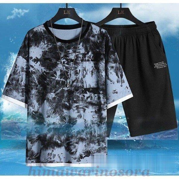セットアップ 半袖 メンズ スウェット上下 総柄 夏 半袖tシャツ 半ズボン 運動着 部屋着 おしゃれ 半袖 新作 22 値引