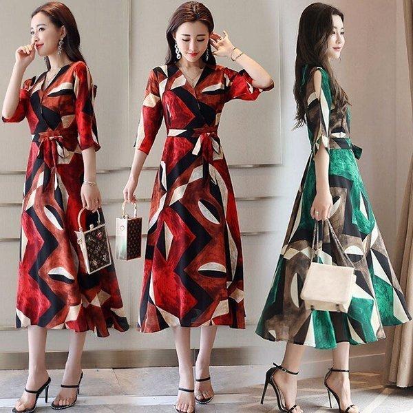 和風 ワンピース レディース 上品 マキシワンピース オシャレ Aライン フレア ワンピ 韓国風 着痩せ ロング丈 Vネックワンピース 大人 お呼ばれ Fmfm Com Mx