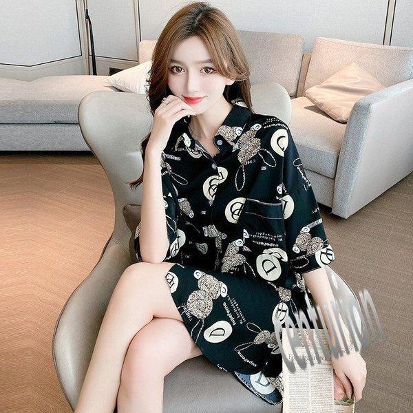 ルームワンピース レディース ネグリジェ パジャマ シャツワンピース 大人 前開き おしゃれ セクシー 部屋着 寝間着 五