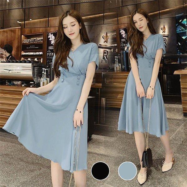 ロングワンピース オシャレ レディース ｖネックワンピース 半袖 シルエット 黒 ワンピ 韓国風 着痩せ きれいめ お呼ばれ 30代40代 夏 新作 人気アイテム