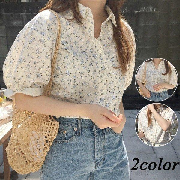 週末限定直輸入 ブラウス レディース 40代 春夏 花柄 韓国風 Vネック ブラウス パフスリーブ シフォン シャツ 半袖 トップス ブラウス 大人 通勤 ゆったり おしゃれ 30代 50代 Hanagrocare Com