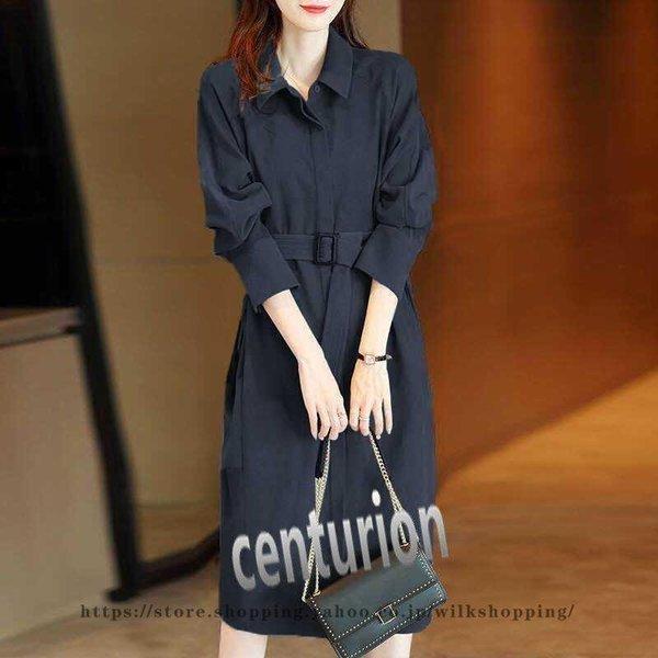 シャツワンピース レディース 春 秋 冬 40代 きれいめ 長袖ワンピース 膝丈 無地 Vネック 前開きワンピ フォーマル おしゃれ 韓国風 着痩せ 通勤 Ol 新品 70 Off