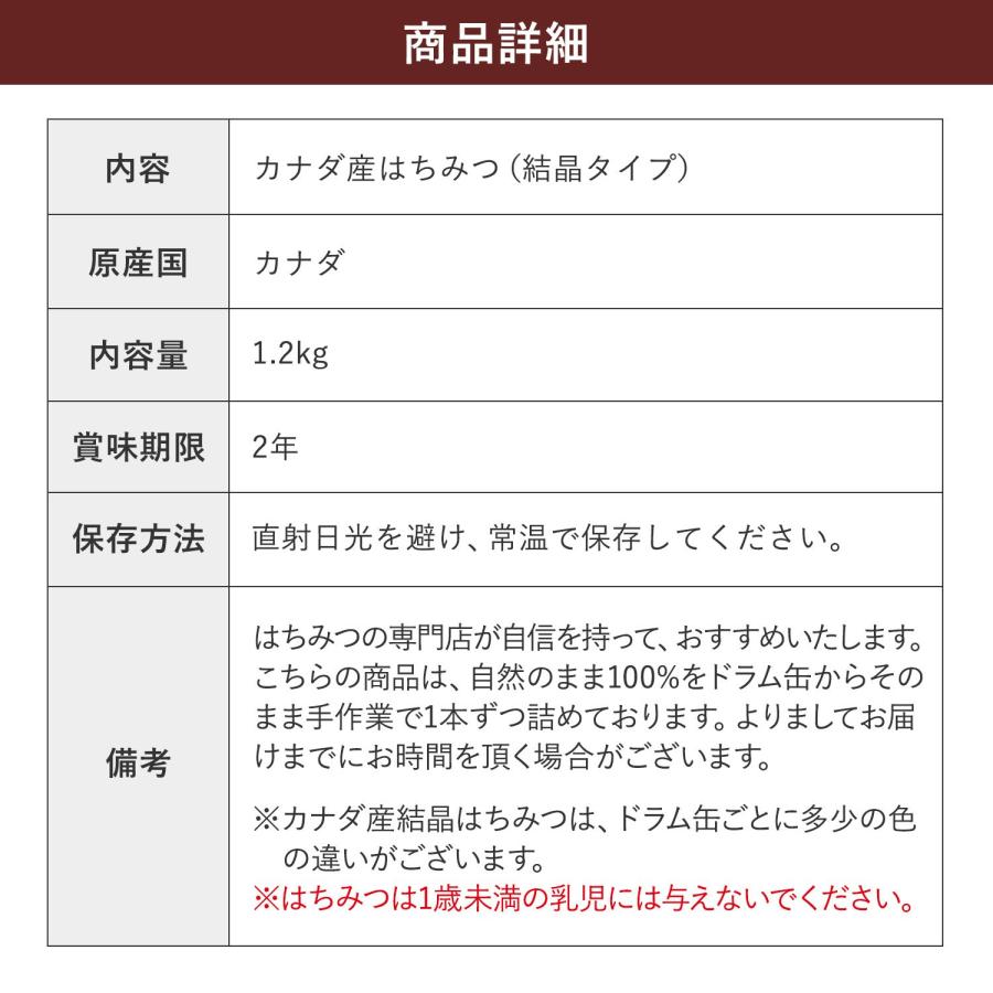 熊手のはちみつ はちみつ カナダ産 蜂蜜 1.2kg（結晶タイプ）純粋蜂蜜