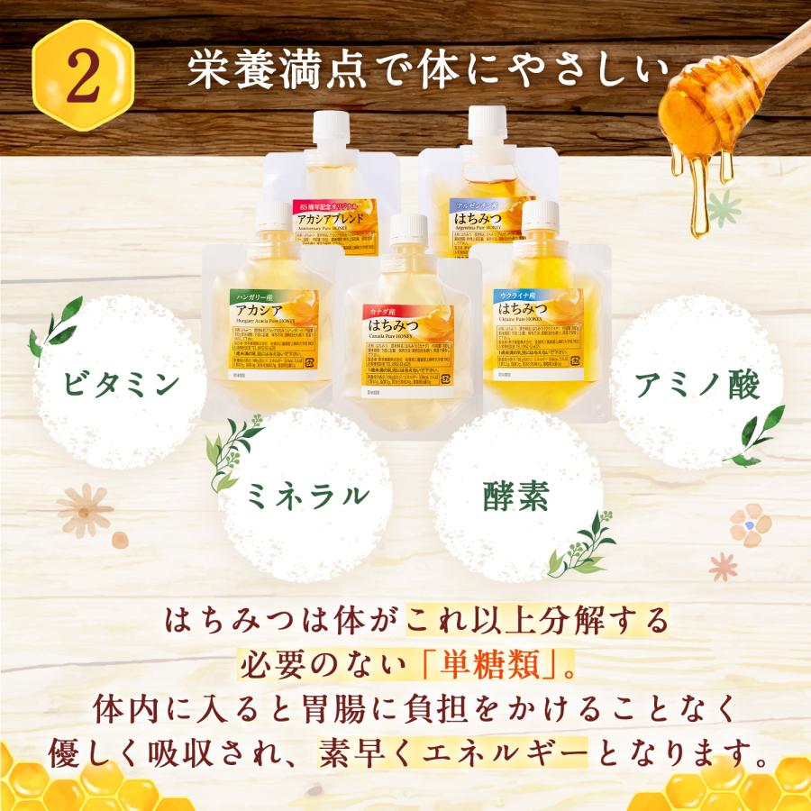 5種類蜂蜜セット(ハンガリーアカシア・カナダ・ウクライナ・アルゼンチン・オリジナルアカシア）各100g×5個  メール便限定 送料無料 お試し商品 サンプル　爆買 | 熊手のはちみつ | 13