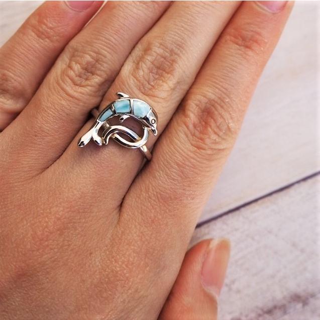 天然石 ラリマー シルバー925 大ぶり リング 指輪 ドミニカ 貴重美品