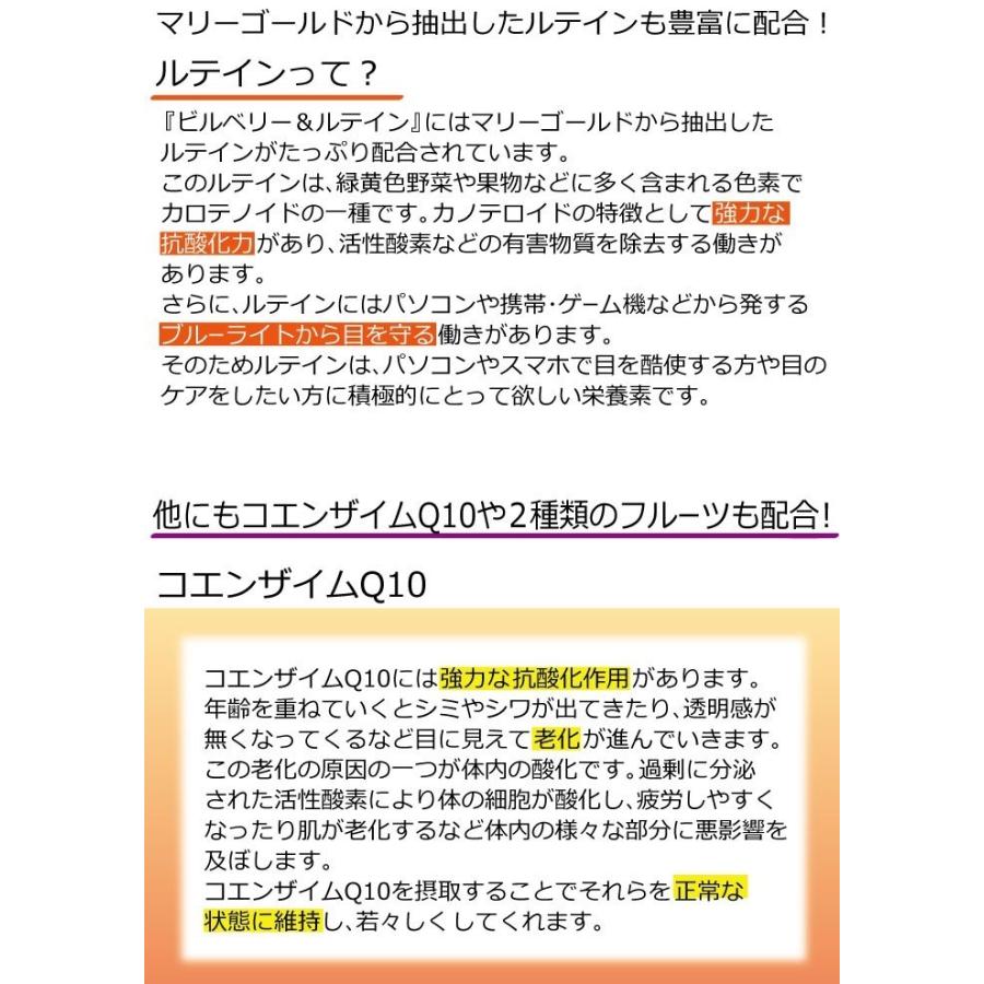 【よりどり3点SALE】 送料無料 300円均一 お試しサプリ ビルベリー ルテイン コエンザイムQ10 サプリ 疲れ目 かすみ目 紫外線 ブルーライト ポイント｜39genki1｜05