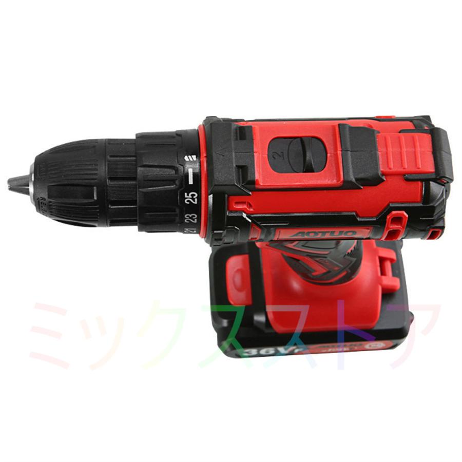 電動ドライバー 24点セット バッテリー1個付き 充電式 電動ドリルドライバーセット 12v 18V 36V 25+1段階トルク調節 レッド 収納ケース付き 使い勝手抜群｜39s-store｜12