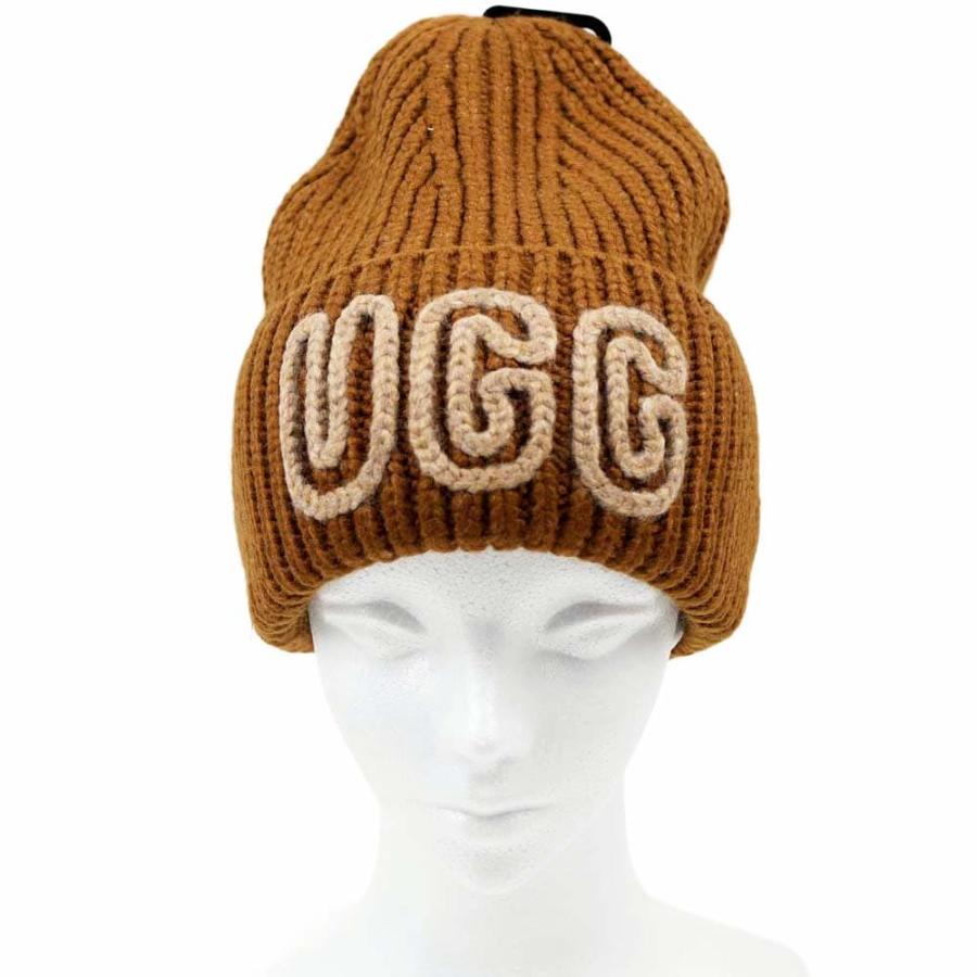 UGG ブラウン ニット帽ロゴ刺繍　WhitePepper ♪店舗完売商品！ UGG（アグ） 並行輸入品 ニット帽 帽子 ハット ブラック デコ ホワイト
