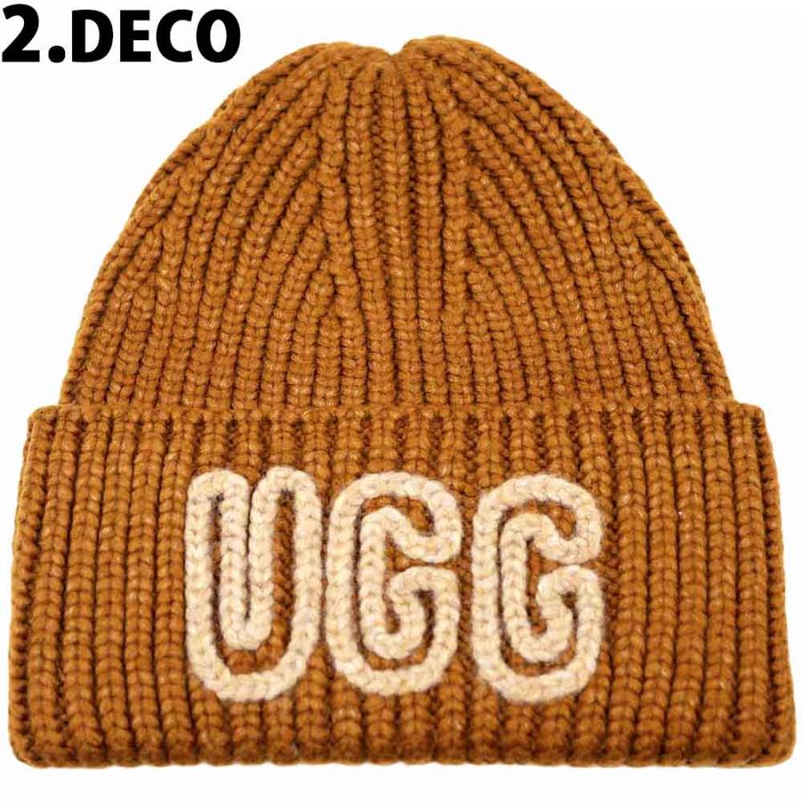 UGG ブラウン ニット帽ロゴ刺繍　WhitePepper ♪店舗完売商品！ UGG（アグ） 並行輸入品 ニット帽 帽子 ハット ブラック デコ ホワイト