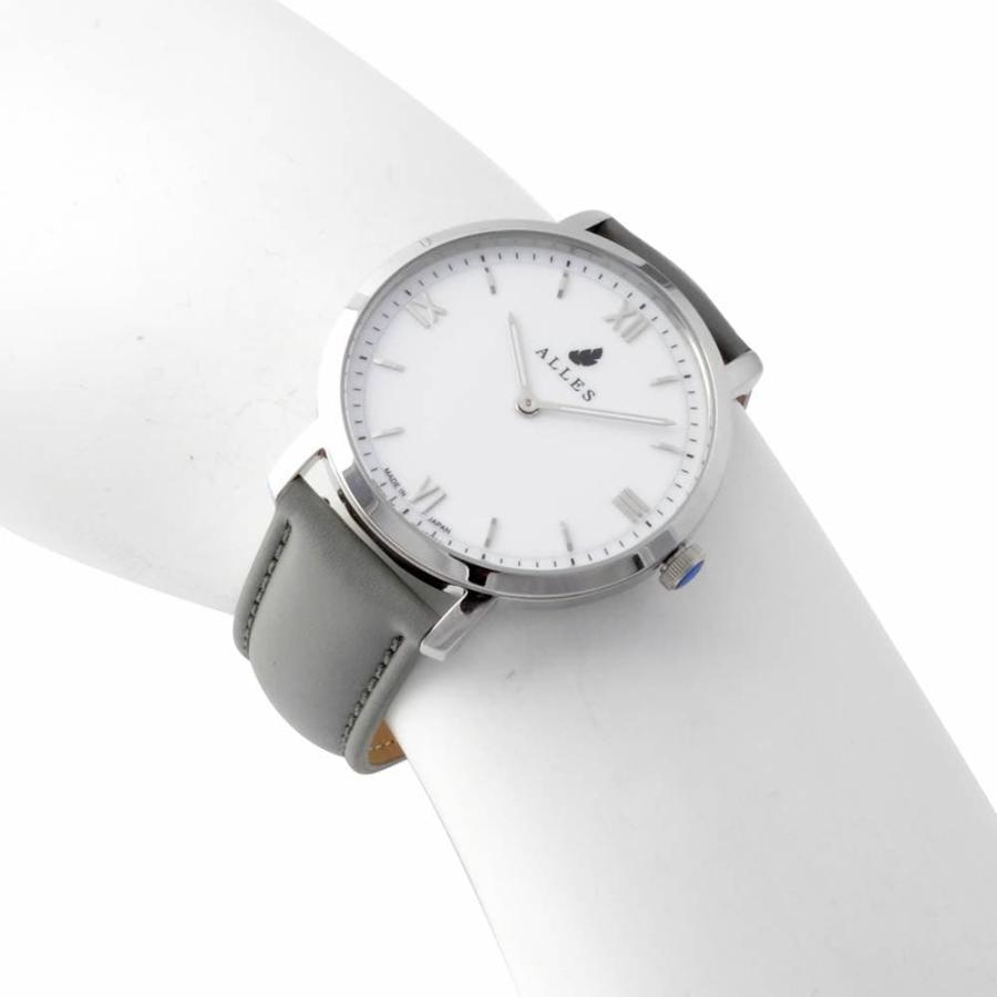 アレス 腕時計 メンズ ユニセックス ALLES 39mm （日本製 クォーツ） ローマインデックス ホワイト/シルバー グレーカーフ革ベルト wwas391h01d02f06｜39surprise｜03