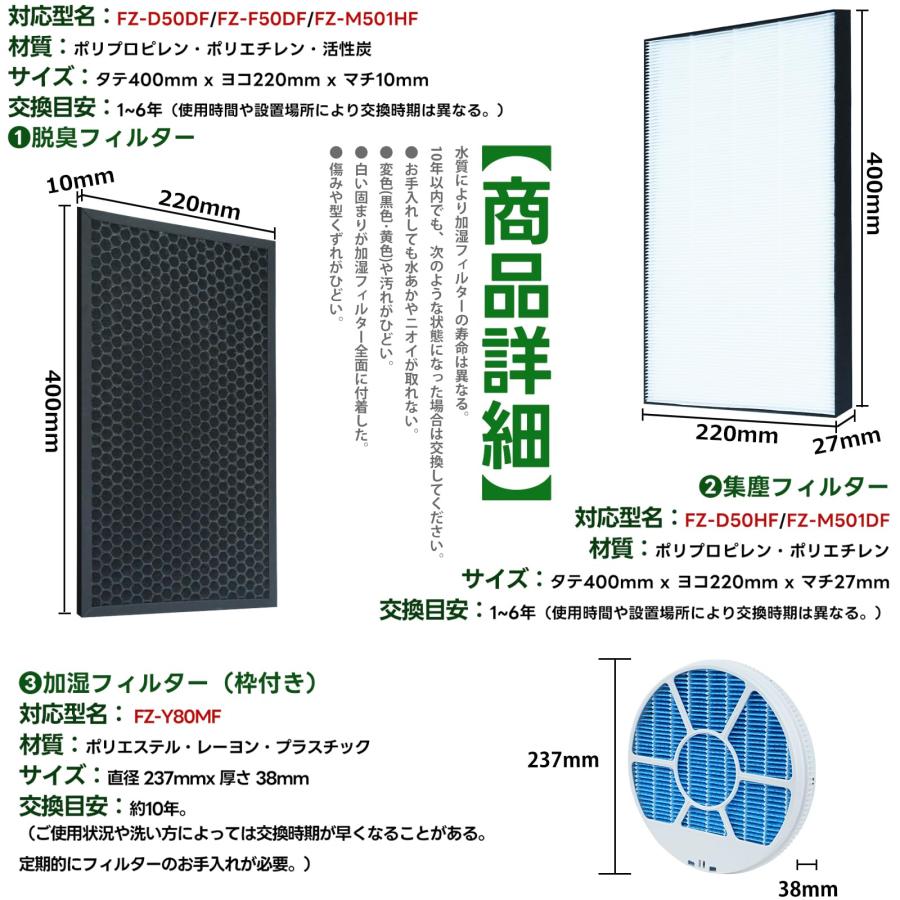 BBT FZ-Y80MF 加湿フィルター FZ-D50HF 集塵フィルター KC-G50 KC-E50 KC-F50 脱臭フィルター FZ-F50D｜39thankyou-shop｜04