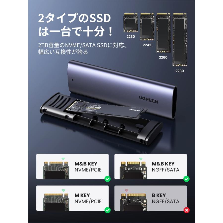 UGREEN M.2 SSD 外付けケース-SATA NVME両対応 M.2 SSD ケース USB3.2 Gen2接続 UASP対応 10Gbps｜39thankyou-shop｜04