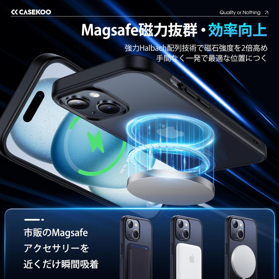 CASEKOO iPhone 15 用 ケース 【新生活に役立つ・多機能一体】 Magsafe対応 米軍MIL規格 耐衝撃 隠しスタンド 指紋防止｜39thankyou-shop｜03