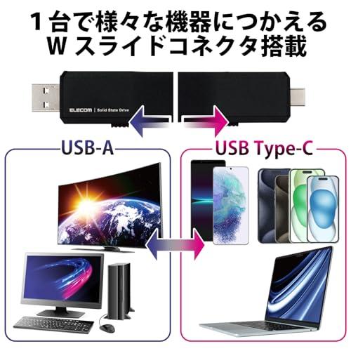 エレコム 外付けSSD 1TB USB3.2(Gen1)対応 PS5/PS4(メーカー動作確認済) スライド式 Type-C\u0026Type-A両対応の画像