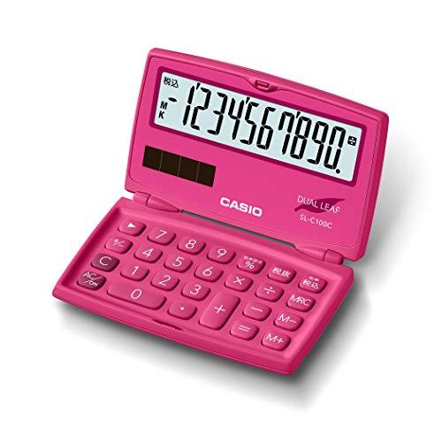 カシオ カラフル電卓 ビビッドピンク 10桁 折りたたみ手帳タイプ SL