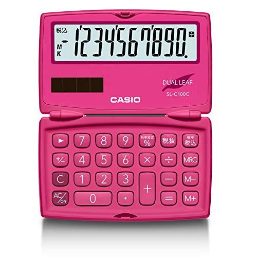 カシオ カラフル電卓 ビビッドピンク 10桁 折りたたみ手帳タイプ SL