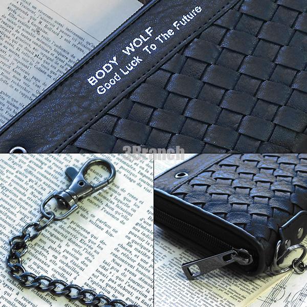 財布 メンズ 長財布 編み込み バイカーズウォレット ロングウォレット 大容量 フェイクレザー 男性 ウォレットチェーン付き ブラック |  | 03