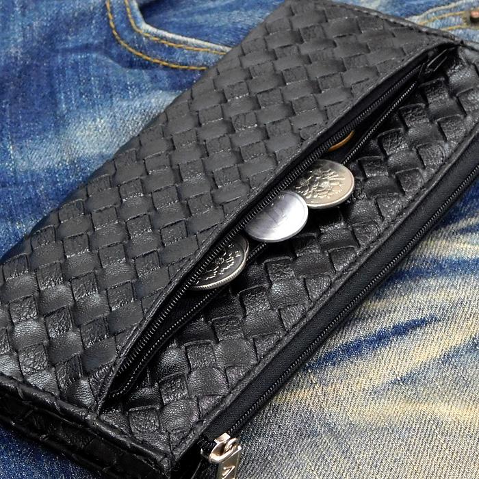 財布 イントレチャート 編み込み 型押し 長財布 黒 L字ファスナー メンズ レディース ロングウォレット 安い 人気 ファスナー ブラック |  | 02