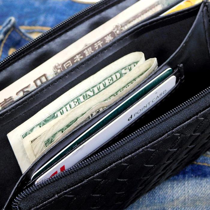 財布 イントレチャート 編み込み 型押し 長財布 黒 L字ファスナー メンズ レディース ロングウォレット 安い 人気 ファスナー ブラック |  | 04