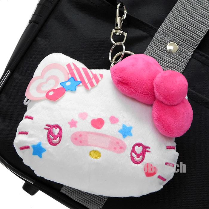 ハローキティ ぬいぐるみ フェイス型 リール付き パスケース