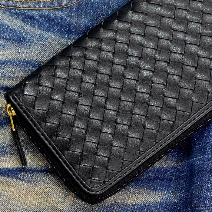 長財布 ラウンドファスナー 財布 メンズ 編み込み イントレチャート