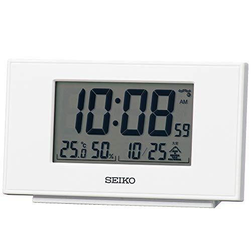セイコークロック(Seiko Clock) 置き時計 白パール 本体サイズ:7.8×13.5×3.8cm 目覚まし時計 電波 デジタル カレンダ | 