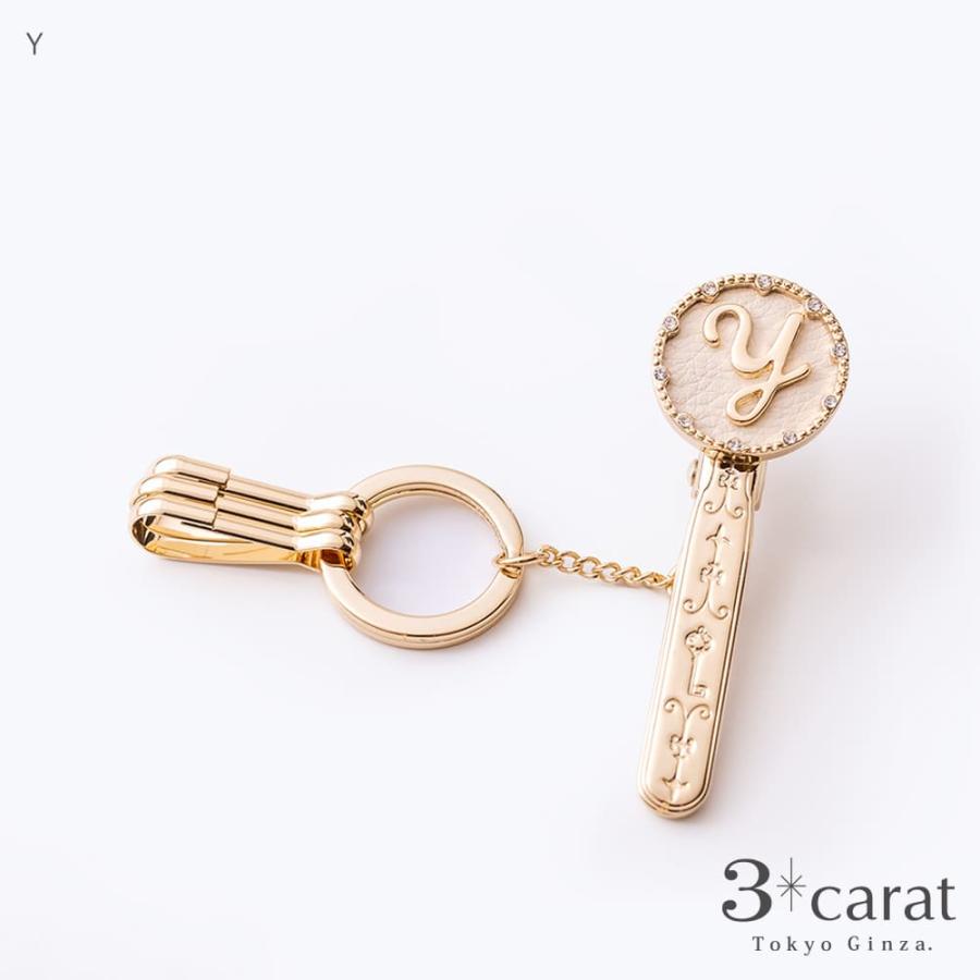 キーホルダー バッグキークリップ イニシャル 3carat 車 鍵 バッグ