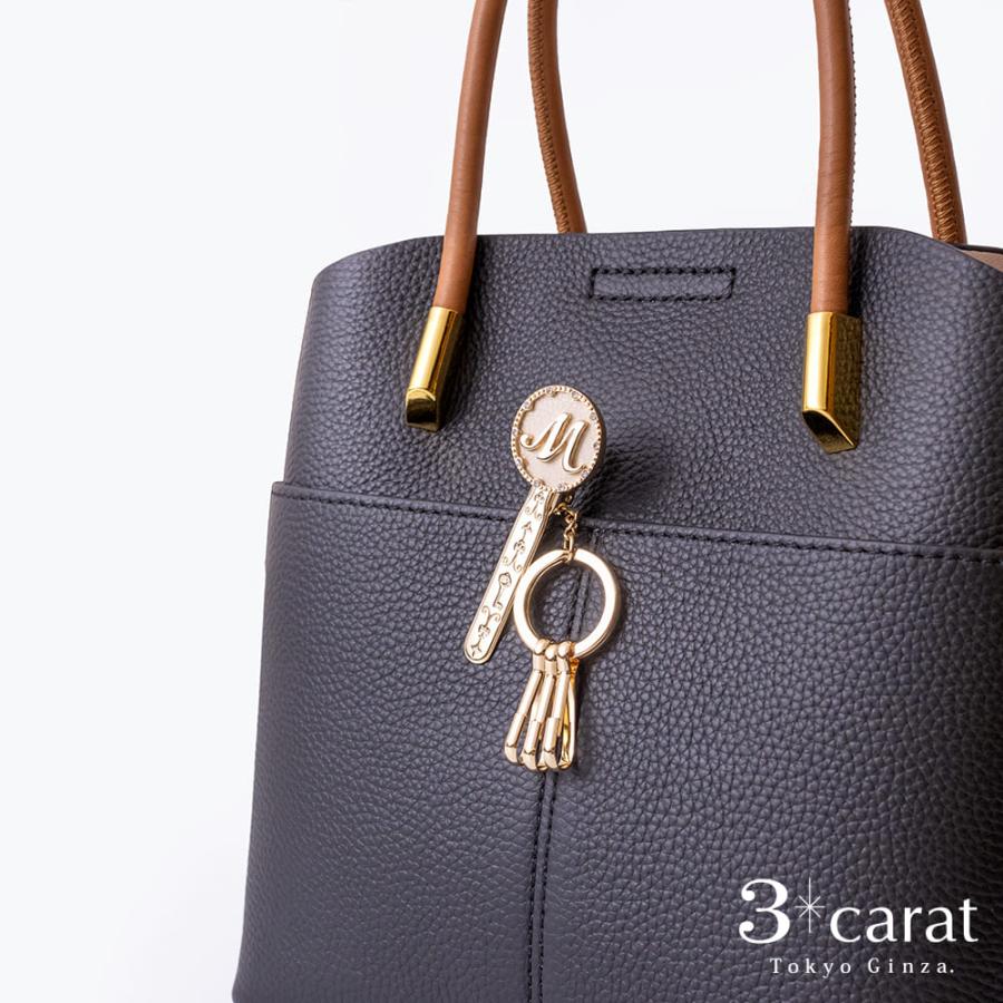 キーホルダー バッグキークリップ イニシャル 3carat 車 鍵 バッグ