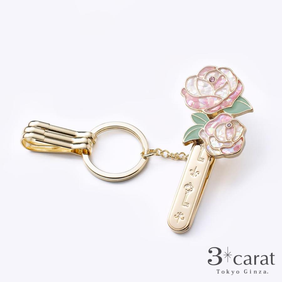 バッグキークリップ シェル・ローズ 3carat 車 鍵 キークリップ