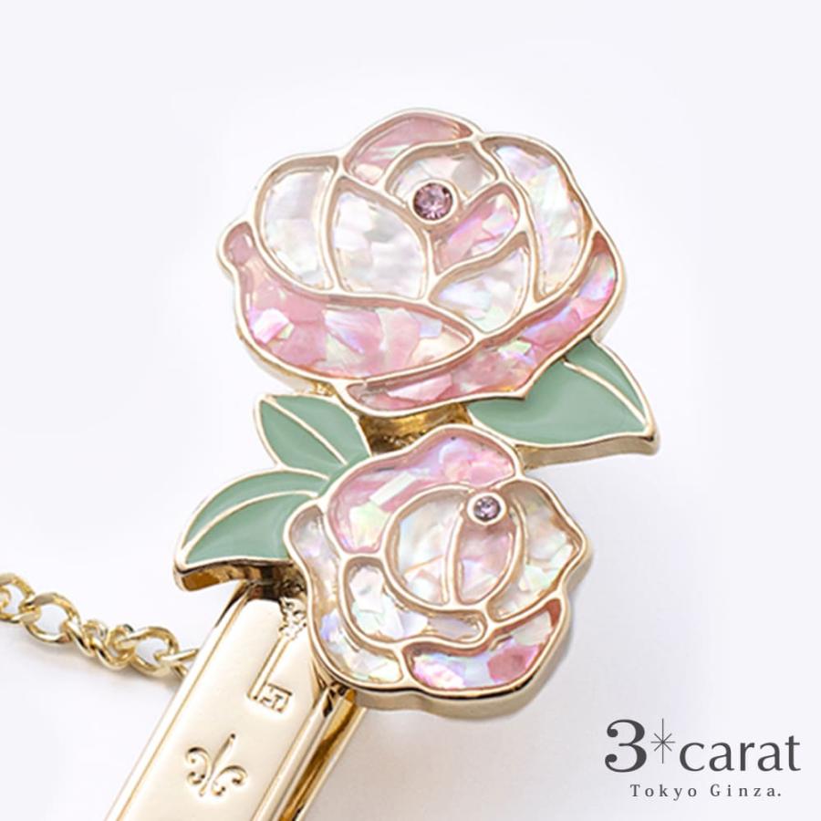 バッグキークリップ シェル・ローズ 3carat 車 鍵 キークリップ