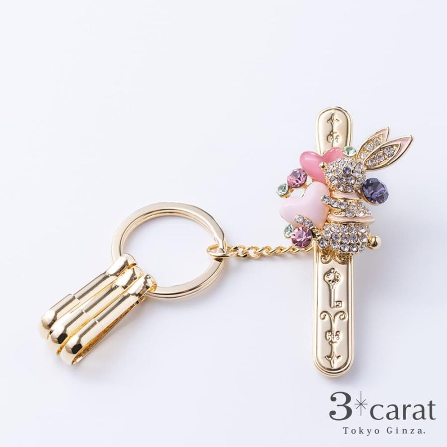 キーホルダー バッグキークリップ うさぎ クローバー 3carat 車 鍵